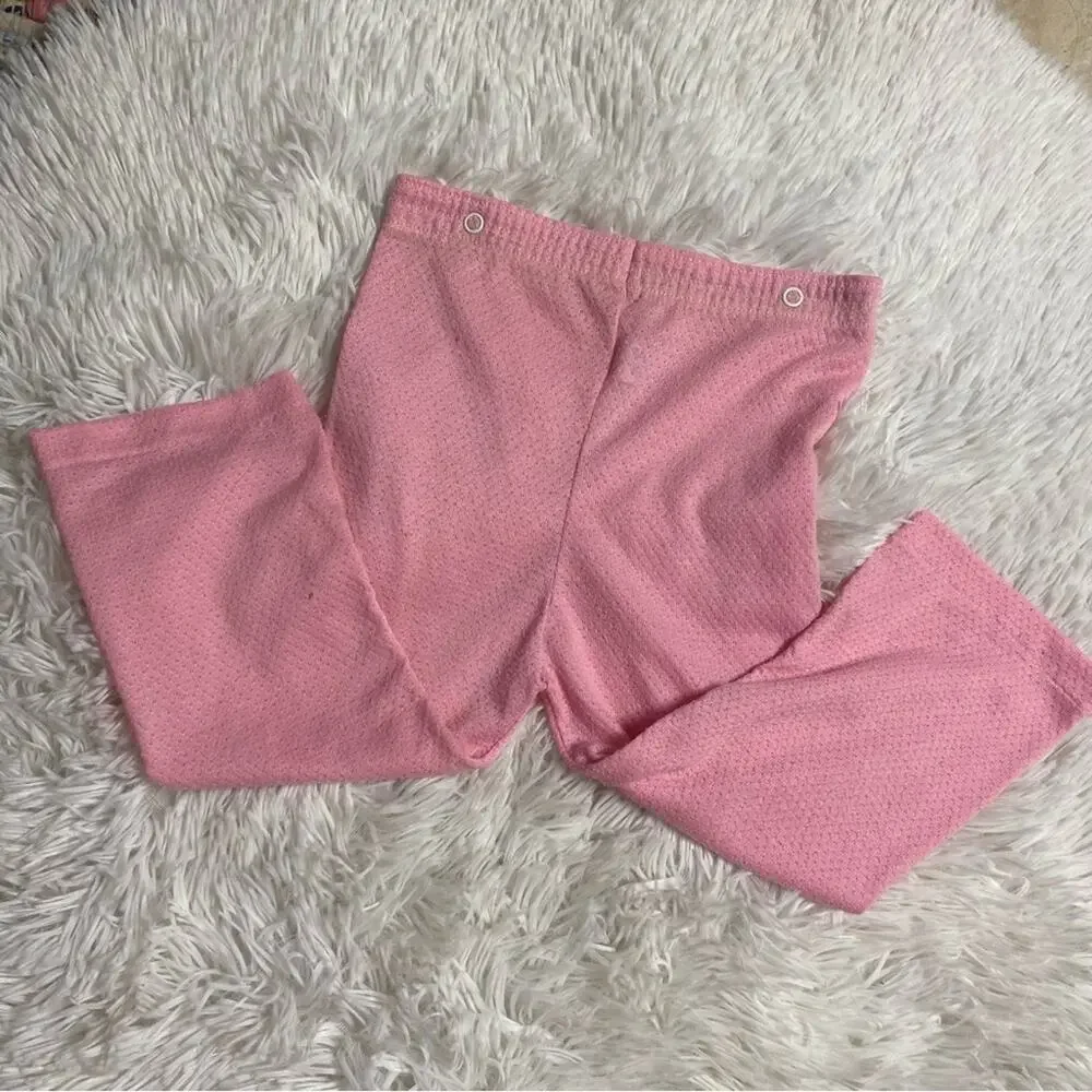 VINTAGE • Pink + White Bunny Snap Waist Waffle Knit Pajama Set